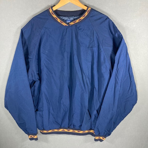Holloway Mens Pullover Windbreaker Jacket Size L Blue Retro Aztec Trim - Picture 1 of 8